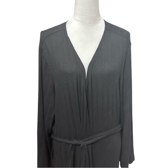 BP Lounge Robe Adjustable Self-Tie Belt Long Sleeves Ribbed Fabric Black L NWT - Picture 2 of 9